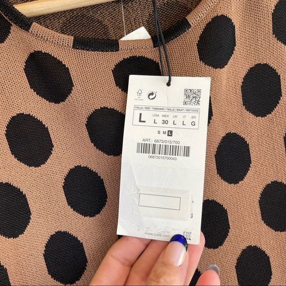 Zara Puff Sleeve Ruched Draped Polka Dots Mini Dress Size Large NWT - Picture 10 of 14